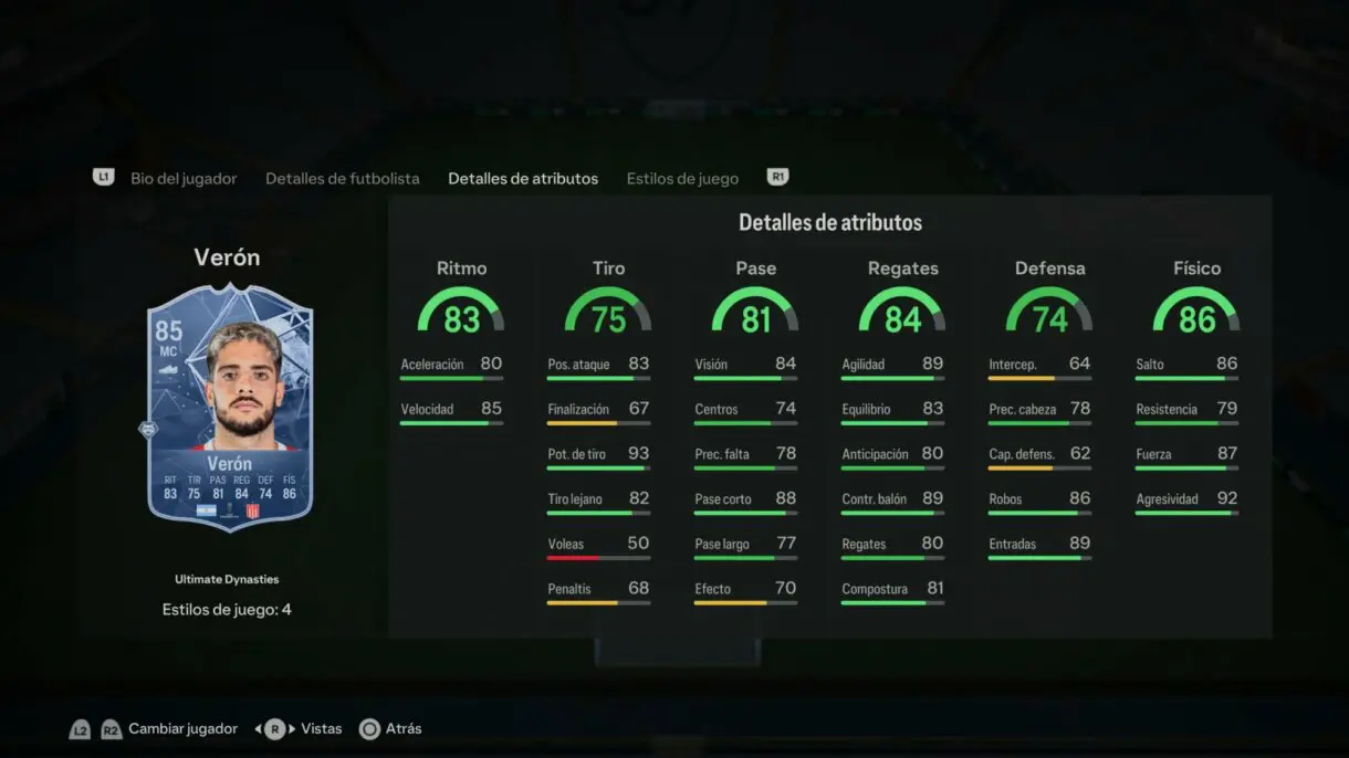 Stats in game Verón Ultimate Dynasties EA Sports FC 24 Ultimate Team