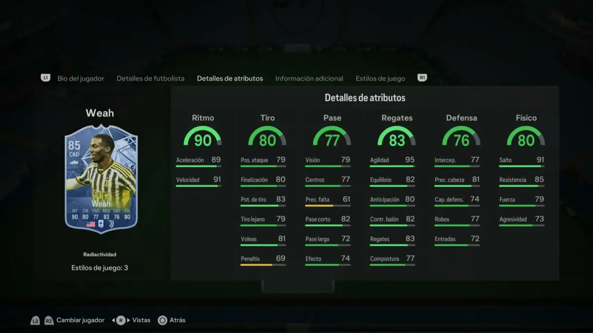 Stats in game Weah Radioactividad EA Sports FC 24 Ultimate Team