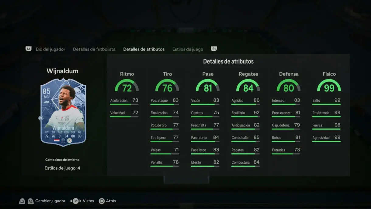 Stats in game Wijnaldum Winter Wildcards EA Sports FC 24 Ultimate Team