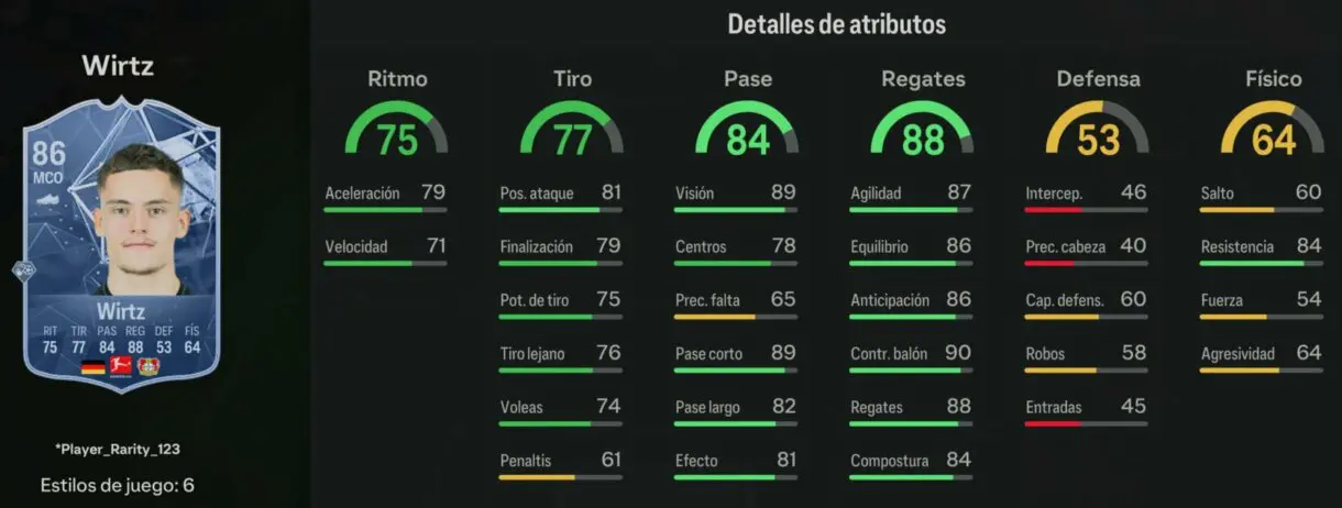 Stats in game Wirtz Embajadores UEFA EA Sports FC 24 Ultimate Team