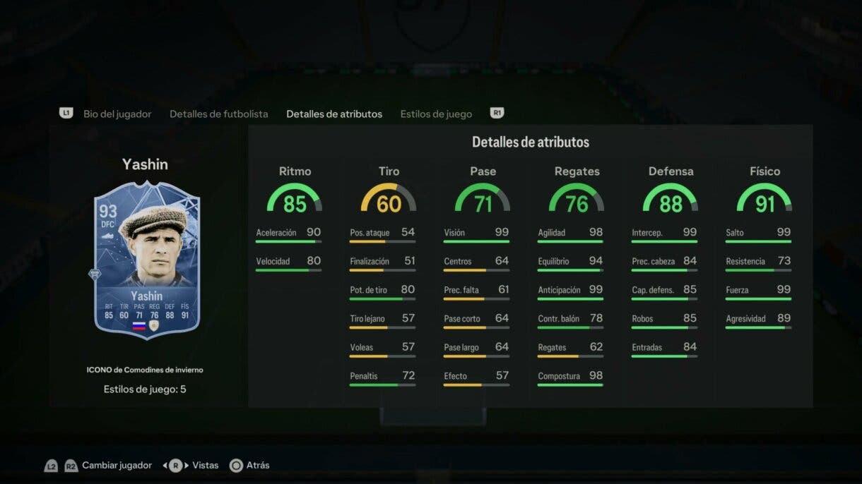 Stats in game Yashin Icono Winter Wildcards EA Sports FC 24 Ultimate Team