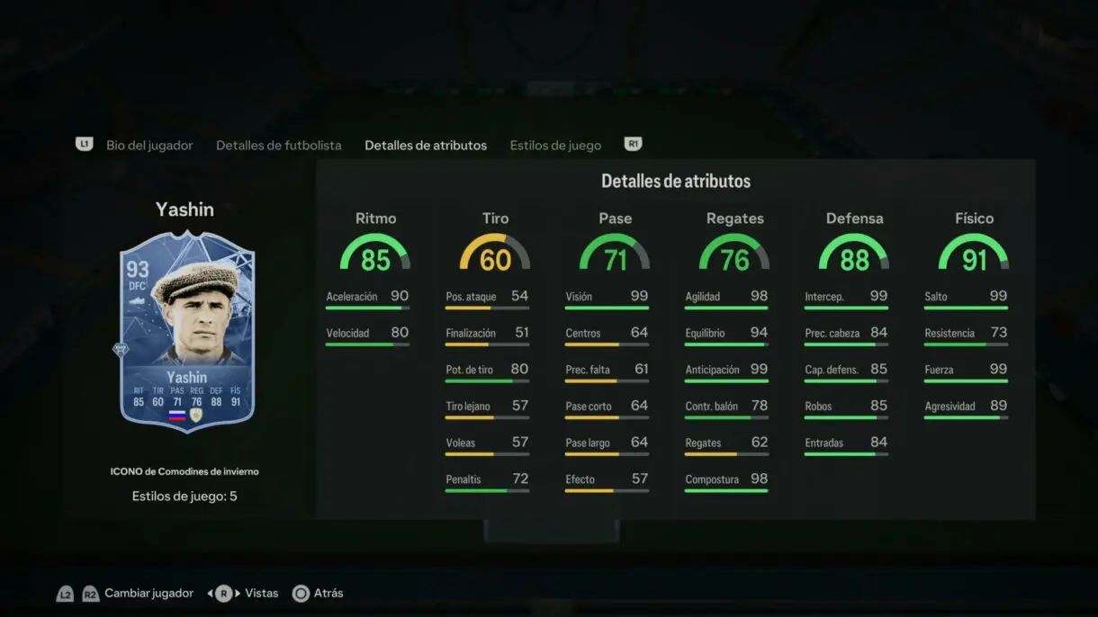 Stats in game Yashin Icono Winter Wildcards EA Sports FC 24 Ultimate Team