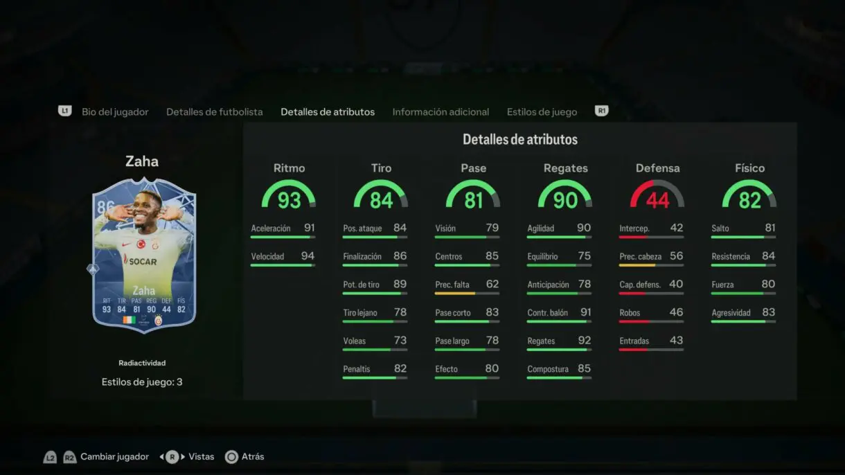 Stats in game Zaha Radioactividad EA Sports FC 24 Ultimate Team