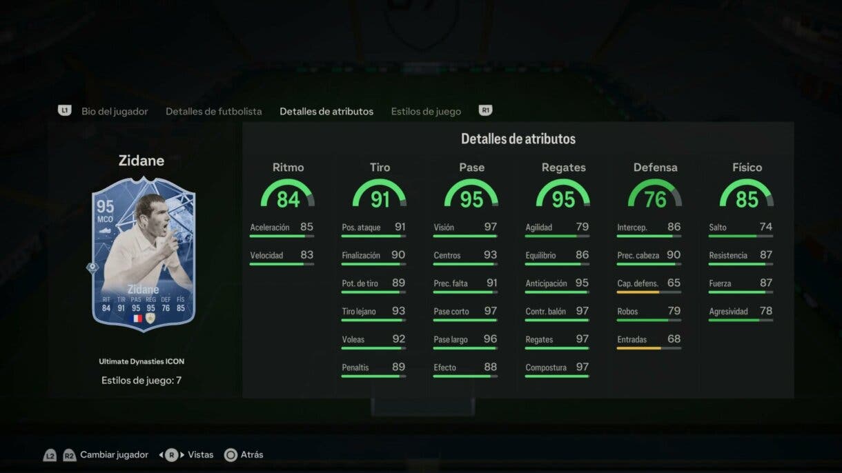 Stats in game Zidane Icono Ultimate Dynasties EA Sports FC 24 Ultimate Team