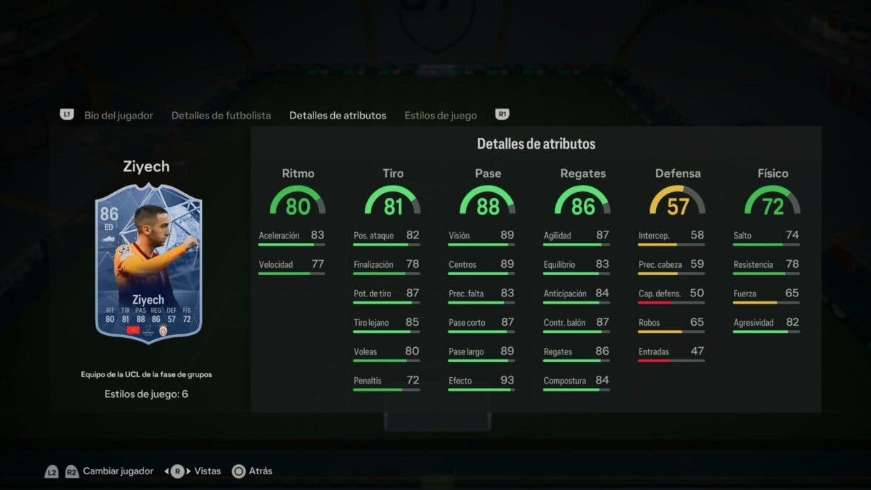 Stats in game Ziyech TOTGS EA Sports FC 24 Ultimate Team