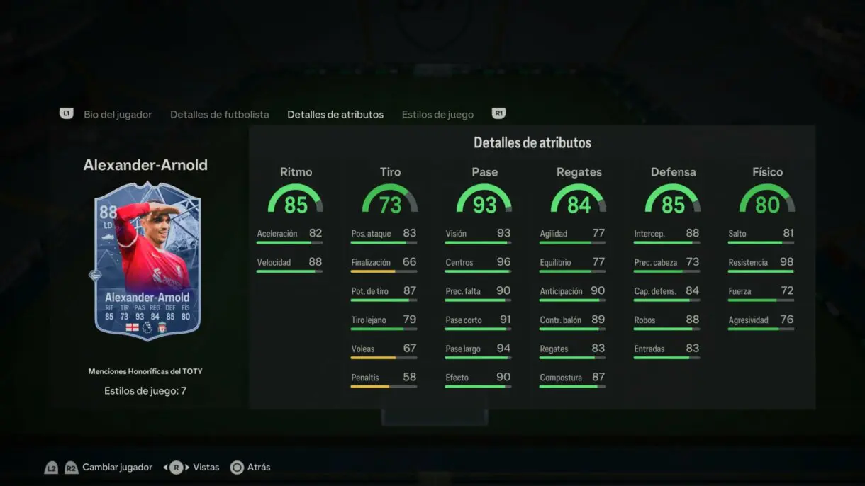 Stats in game Alexander-Arnold Menciones Honoríficas EA Sports FC 24 Ultimate Team