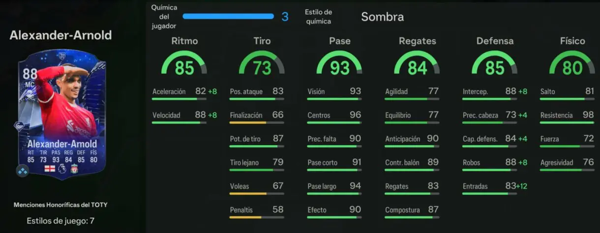 Stats in game Alexander-Arnold Menciones Honoríficas EA Sports FC 24 Ultimate Team