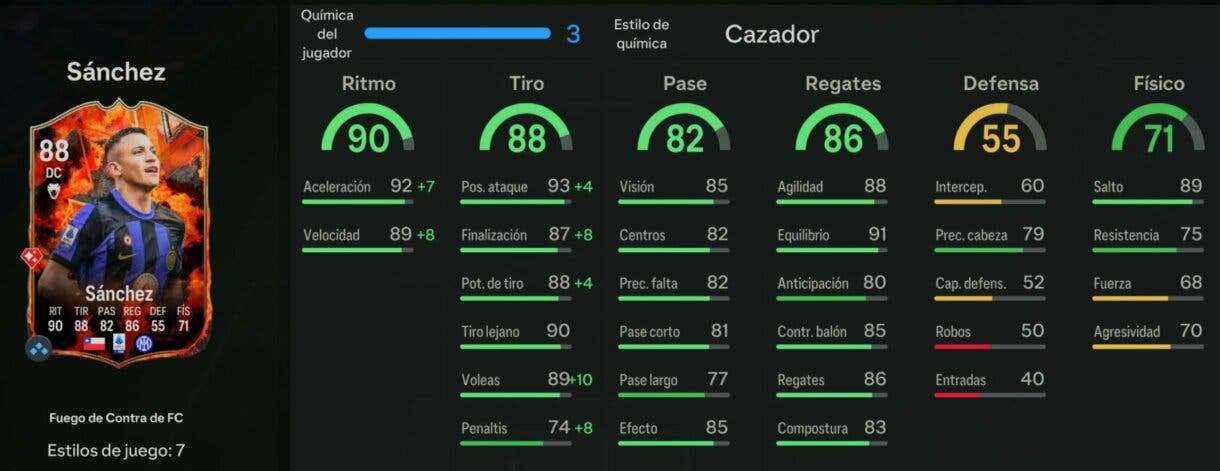 Stats in game Alexis Sánchez Fuego de Contra de FC EA Sports FC 24 Ultimate Team