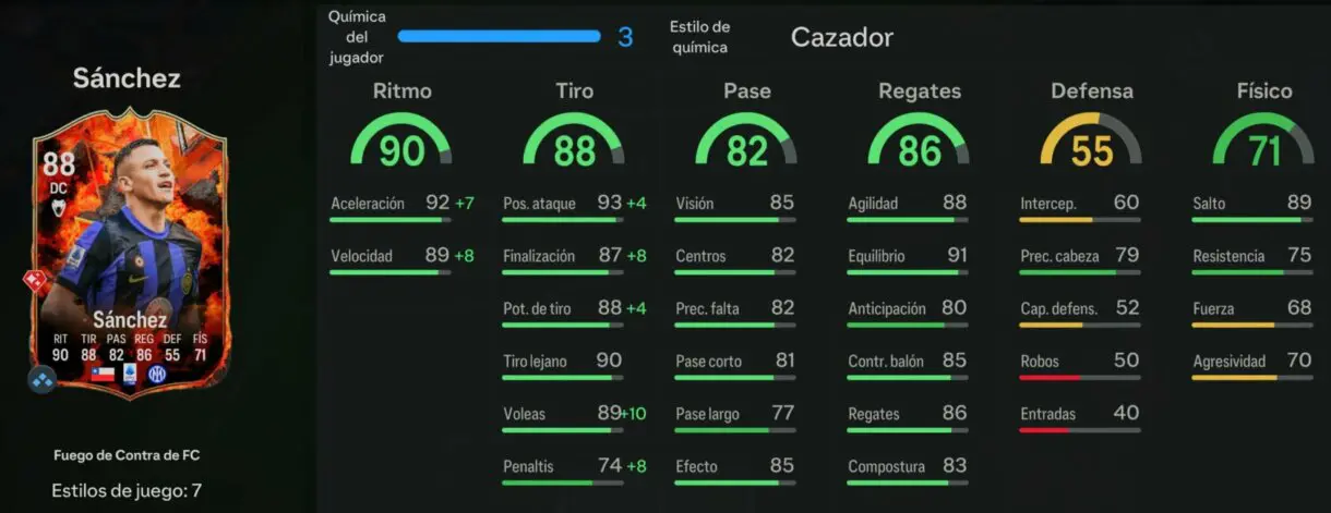 Stats in game Alexis Sánchez Fuego de Contra de FC EA Sports FC 24 Ultimate Team