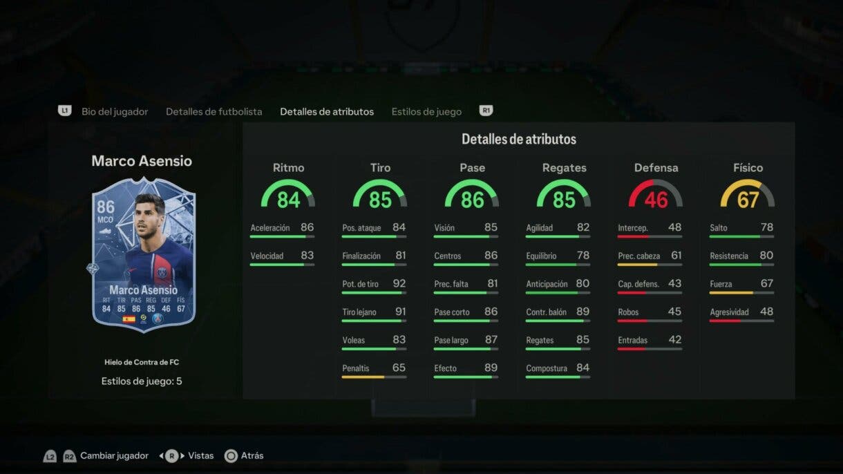 Stats in game Asensio Hielo de Contra de FC EA Sports FC 24 Ultimate Team