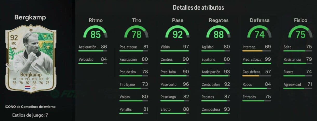 Stats in game Bergkamp Winter Wildcards EA Sports FC 24 Ultimate Team