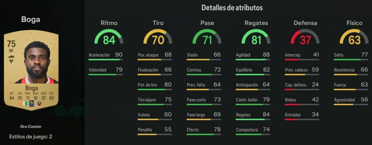 Stats in game Boga oro EA Sports FC 24 Ultimate Team