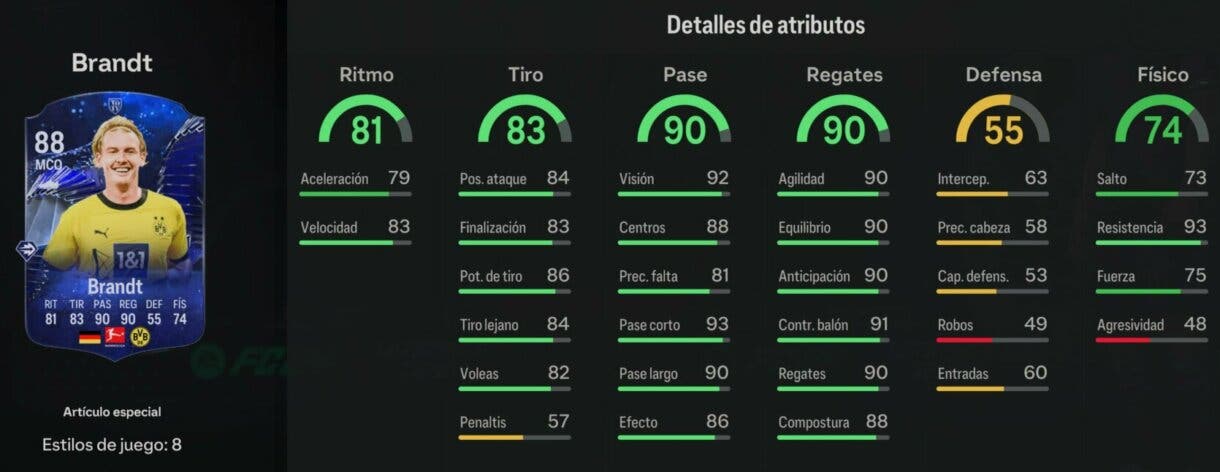 Stats in game Brandt Menciones Honoríficas EA Sports FC 24 Ultimate Team