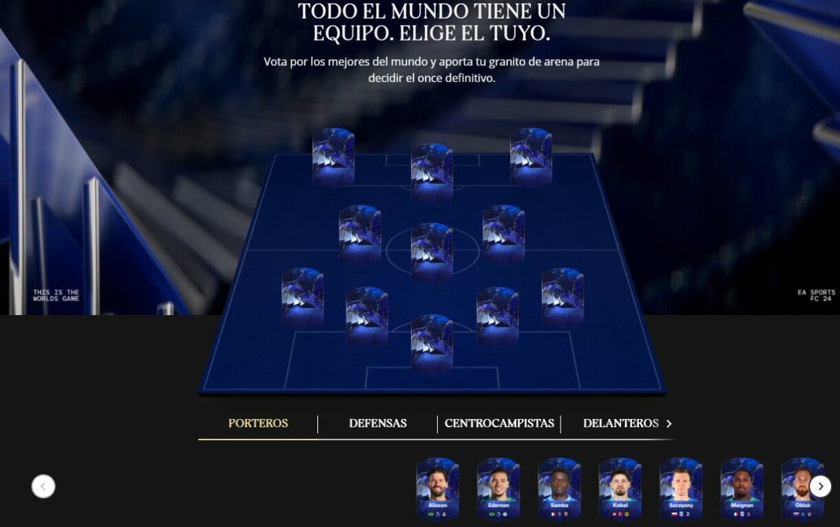 Captura con plantilla para votar al TOTY masculino de EA Sports FC 24 Ultimate Team