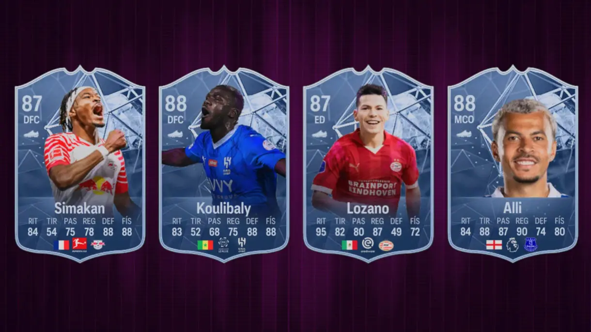 Cartas FC PRO LIVE actuales de Simakan, Koulibaly, Lozano y Dele Alli en EA Sports FC 24 Ultimate Team