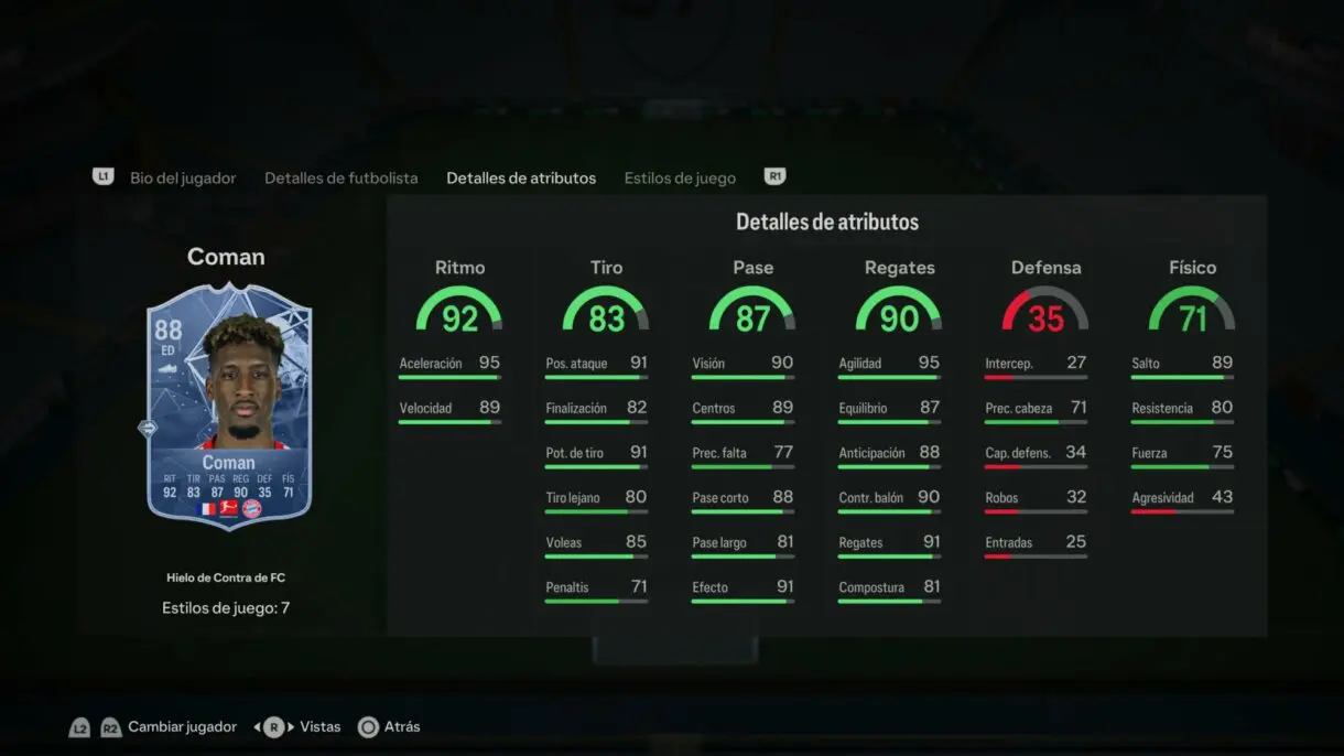 Stats in game Coman Hielo de Contra de FC EA Sports FC 24 Ultimate Team