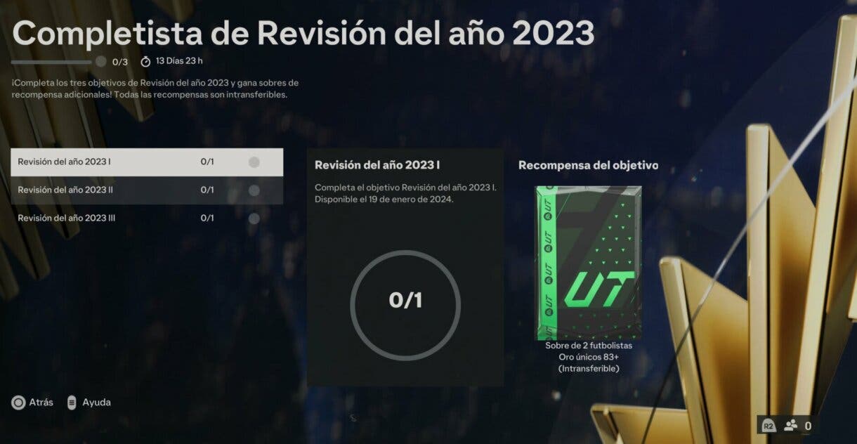 Información del primer objetivo del grupo Completista de Revisión del año 2023 EA Sports FC 24 Ultimate Team