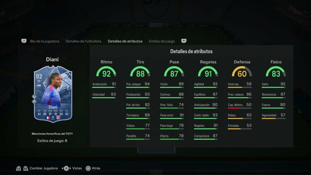 Stats in game Diani Menciones Honoríficas EA Sports FC 24 Ultimate Team