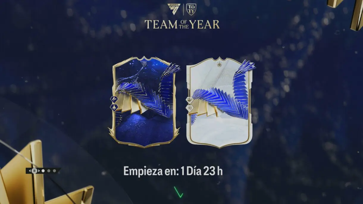 Pantalla de carga EA Sports FC 24 Ultimate Team con cartas TOTY e Iconos del TOTY que tienen doble PlayStyle