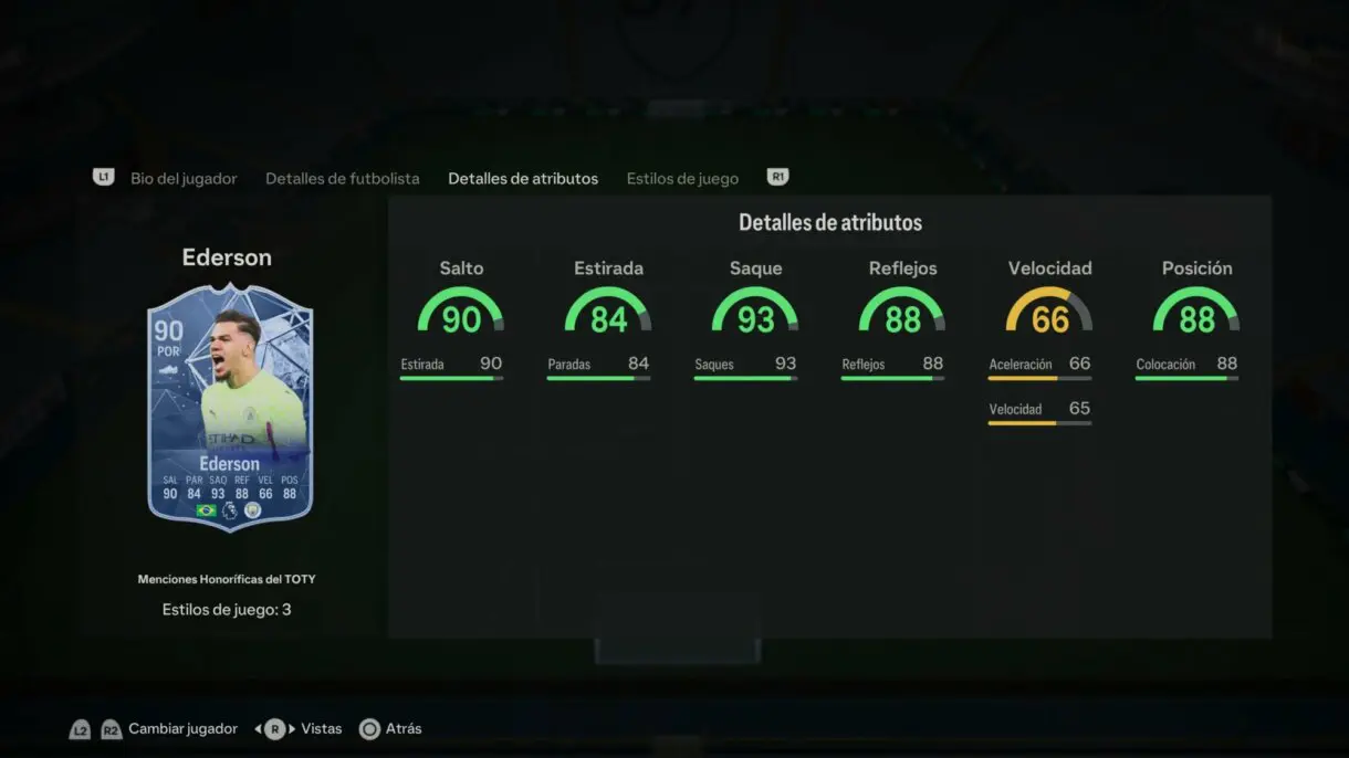 Stats in game Ederson Menciones Honoríficas EA Sports FC 24 Ultimate Team