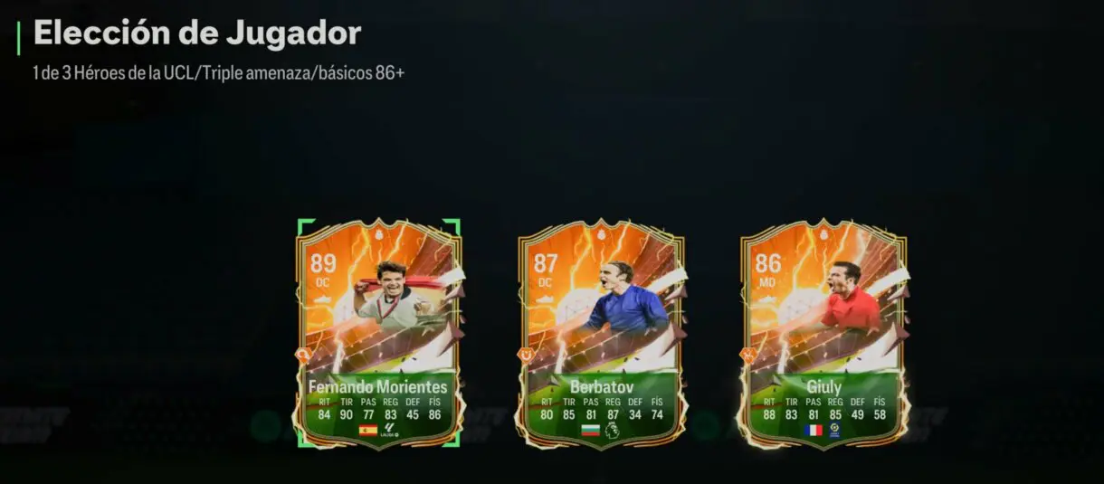 Elección de jugador de Héroes de la UCL/Triple amenaza/básicos 86+ con Morientes, Berbatov y Giuly básicos EA Sports FC 24 Ultimate Team