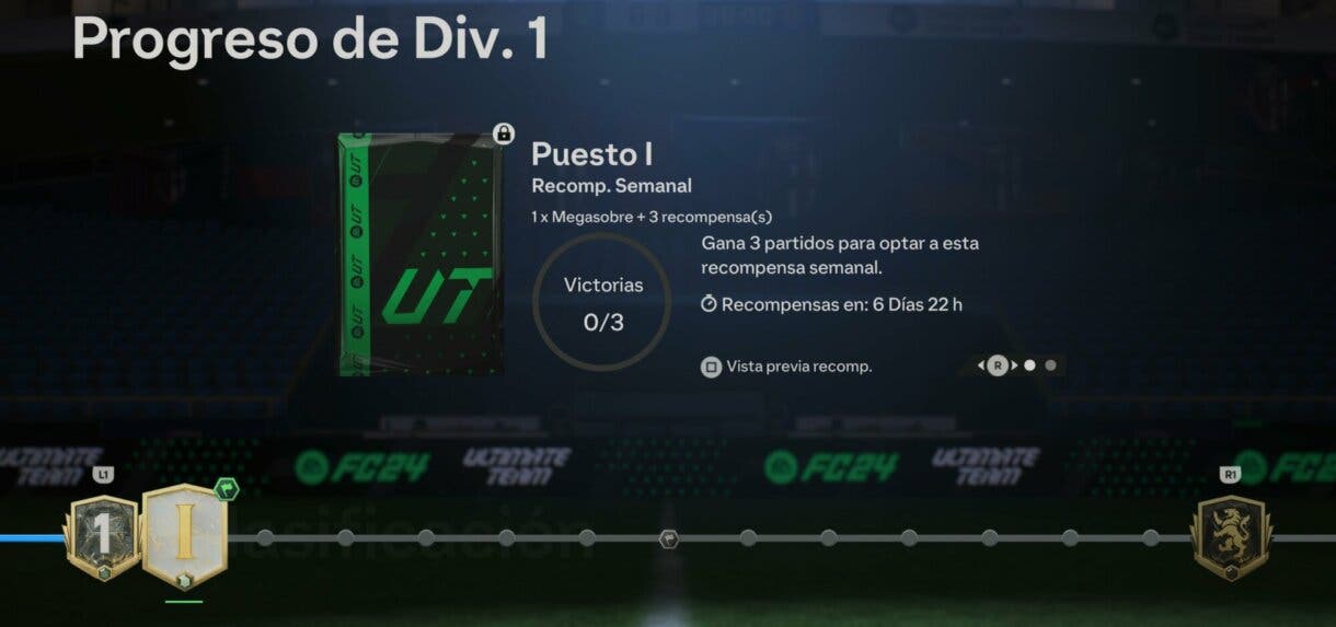 Barra de progreso que mustra el camino desde División 1 a División Élite de Rivals EA Sports FC 24 Ultimate Team
