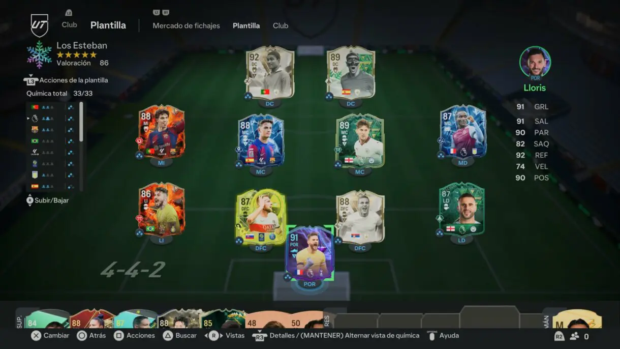 Plantilla EA Sports FC 24 Ultimate Team con Gavi FC Versus y Stones Winter Wildcards como MC