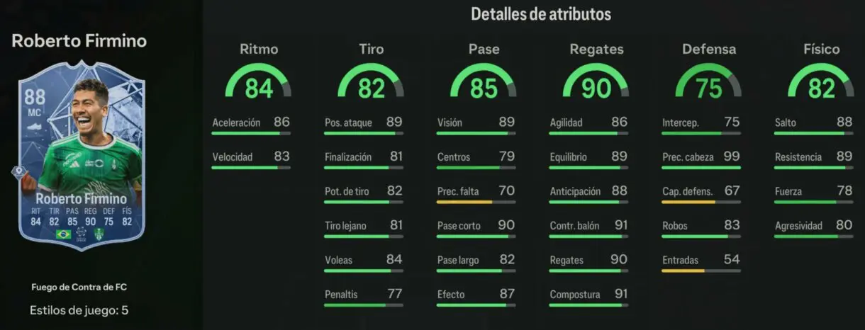 Stats in game Firmino FC Versus de Fuego EA Sports FC 24 Ultimate Team