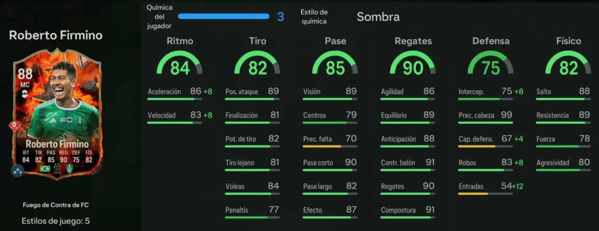 Stats in game Firmino Fuego de Contra de FC EA Sports FC 24 Ultimate Team