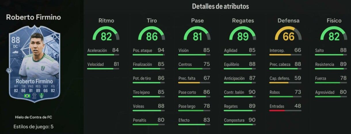 Stats in game Firmino FC Versus de Hielo EA Sports FC 24 Ultimate Team