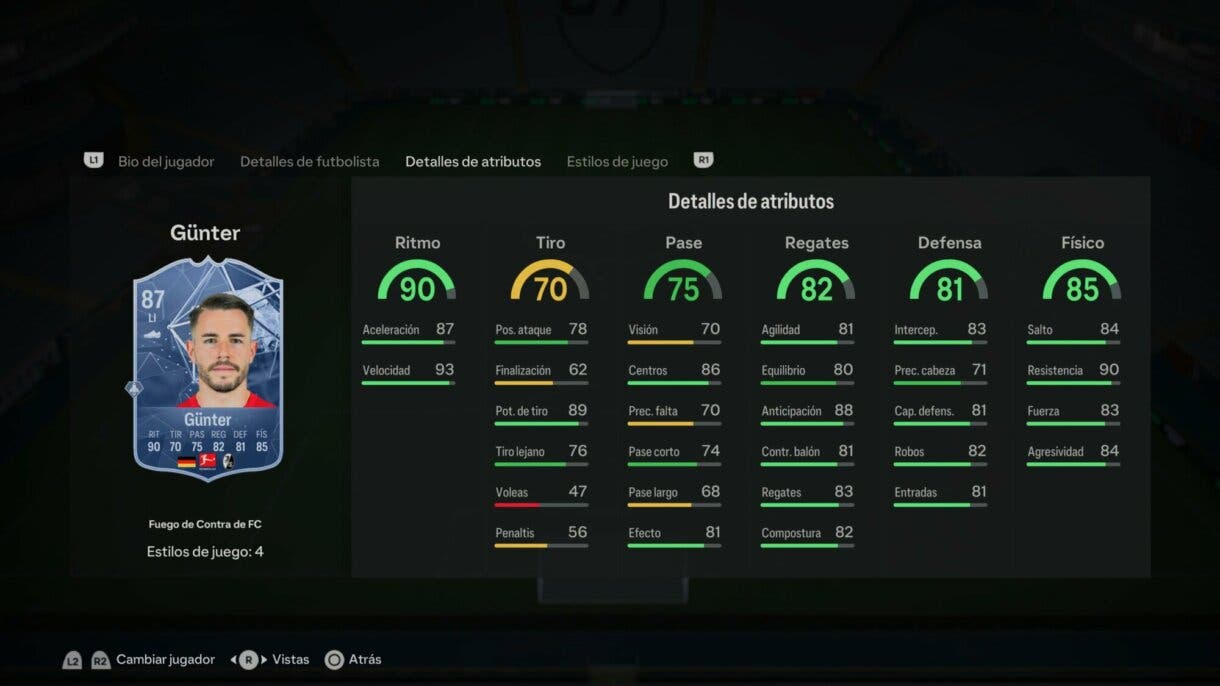 Stats in game Günter Fuego de Contra de FC EA Sports FC 24 Ultimate Team