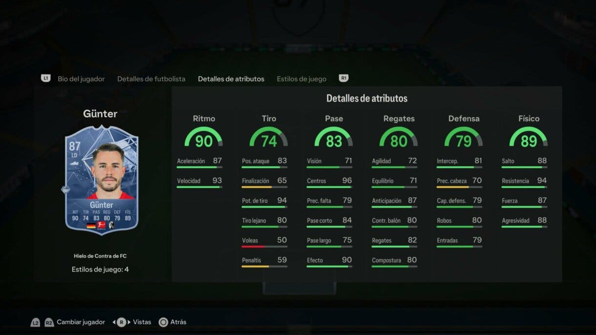 Stats in game Günter Hielo de Contra de FC EA Sports FC 24 Ultimate Team