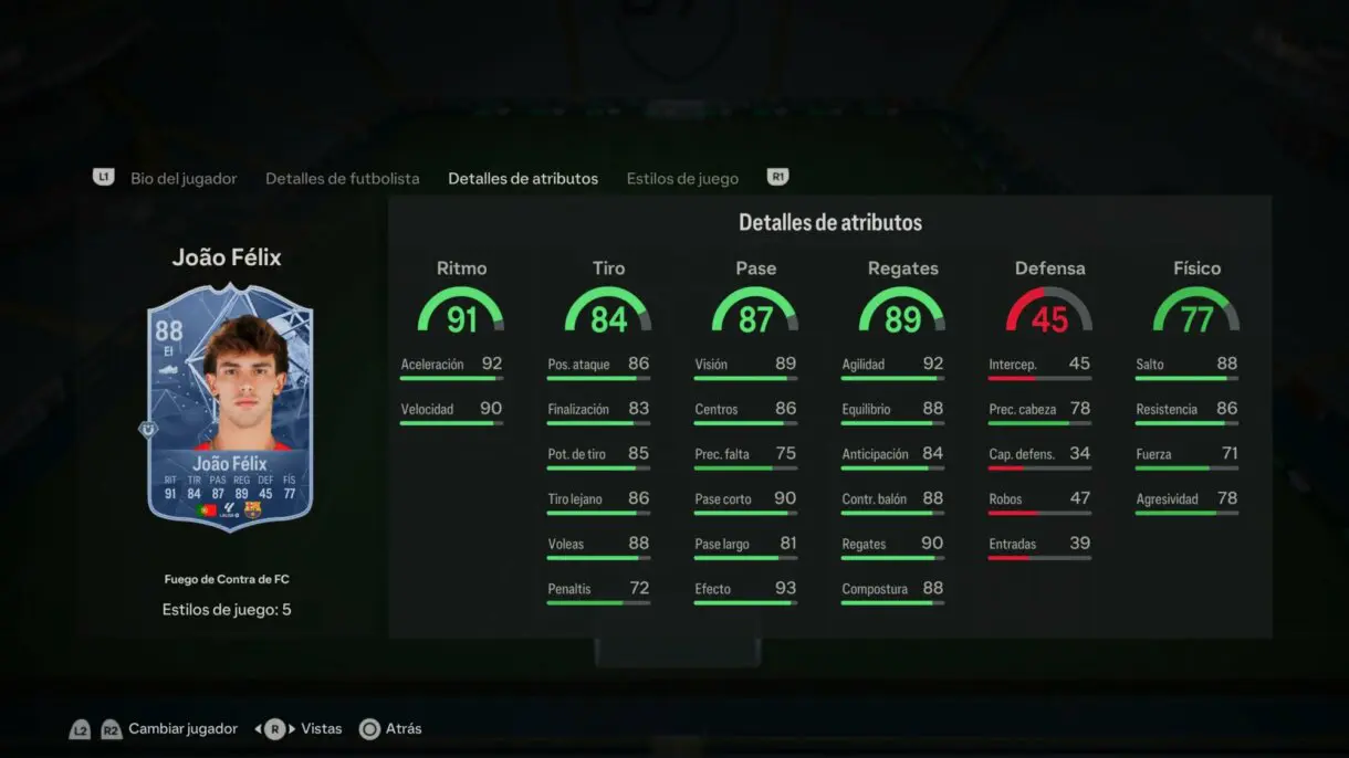 Stats in game Joao Félix Fuego de Contra de FC EA Sports FC 24 Ultimate Team