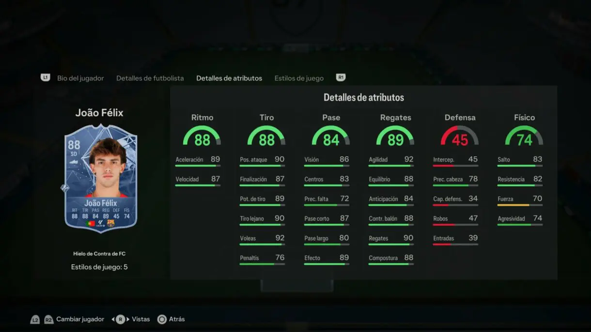 Stats in game Joao Félix Hielo de Contra de FC EA Sports FC 24 Ultimate Team