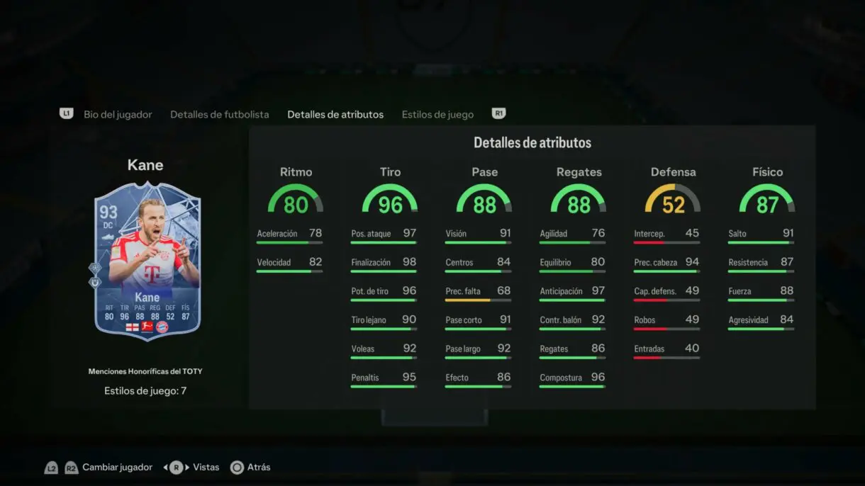 Stats in game Kane Menciones Honoríficas EA Sports FC 24 Ultimate Team