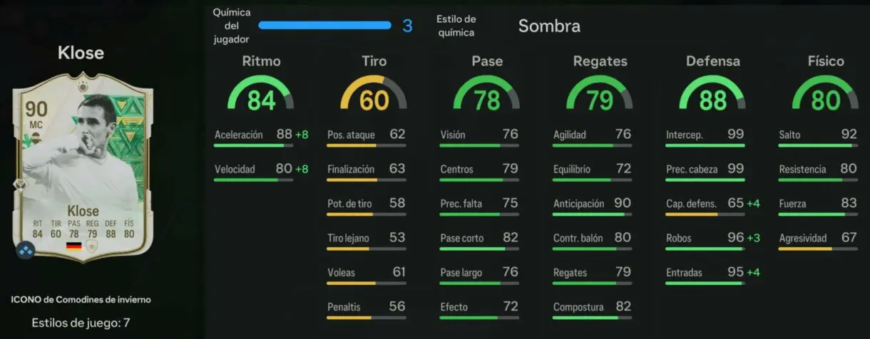 Stats in game Klose Icono Winter Wildcards EA Sports FC 24 Ultimate Team