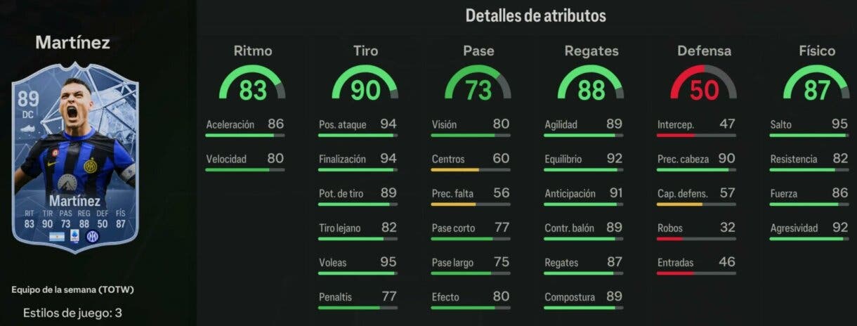 Stats in game Lautaro Martínez SIF EA Sports FC 24 Ultimate Team