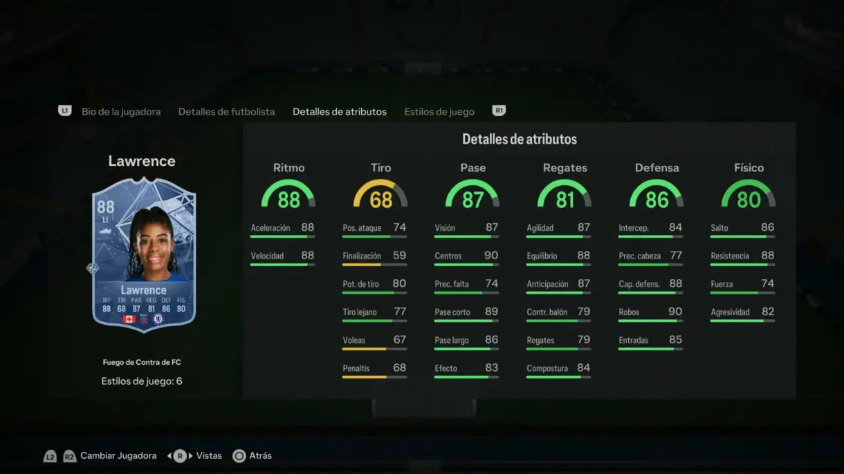 Stats in game Lawrence Fuego de Contra de FC EA Sports FC 24 Ultimate Team