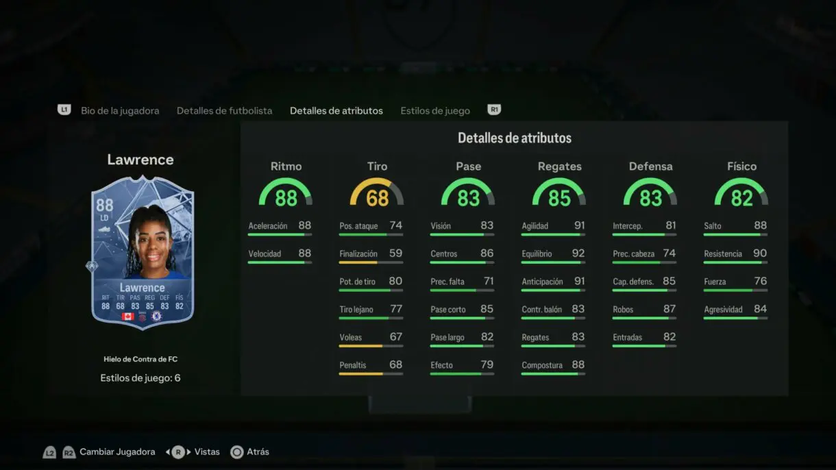 Stats in game Lawrence Hielo de Contra de FC EA Sports FC 24 Ultimate Team