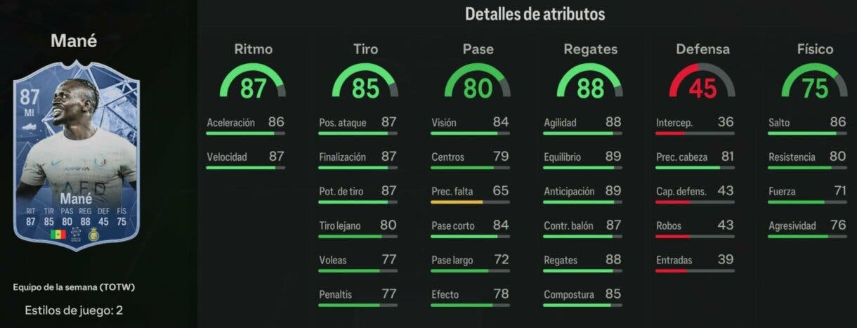 Stats in game Mané IF EA Sports FC 24 Ultimate Team