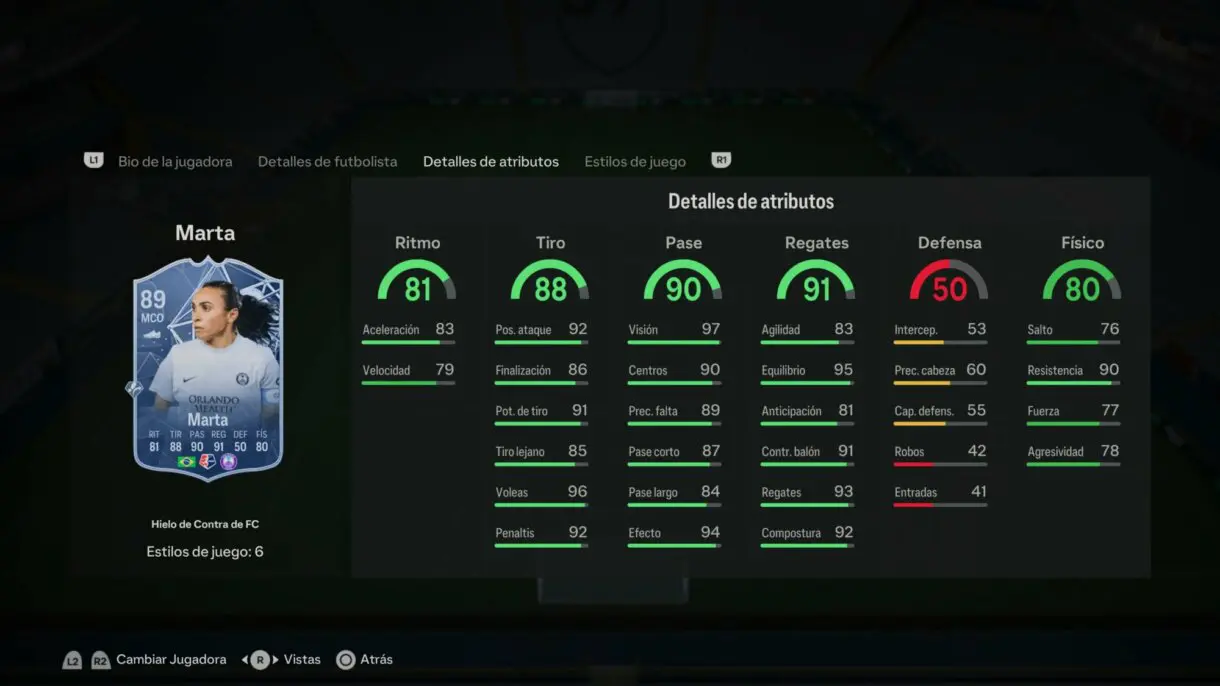 Stats in game Marta Hielo de Contra de FC EA Sports FC 24 Ultimate Team