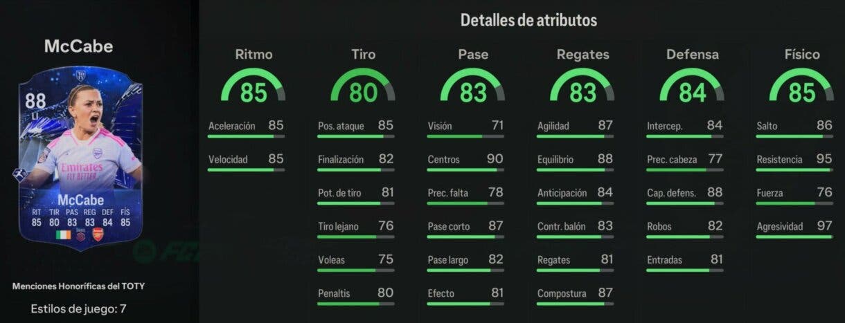 Stats in game McCabe Menciones Honoríficas EA Sports FC 24 Ultimate Team