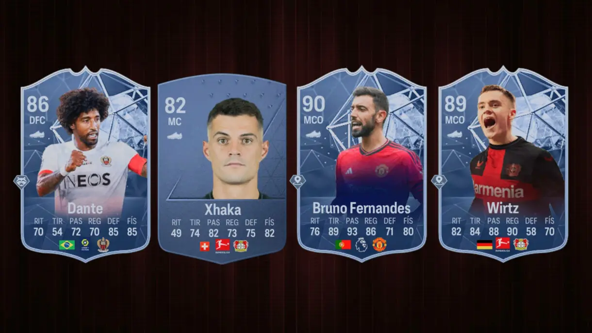 Cartas Dante Vanguardista, Xhaka oro, Bruno Fernandes RTTK y Wirtz Ultimate Dynasties (en conceptuales) de EA Sports FC 24 Ultimate Team