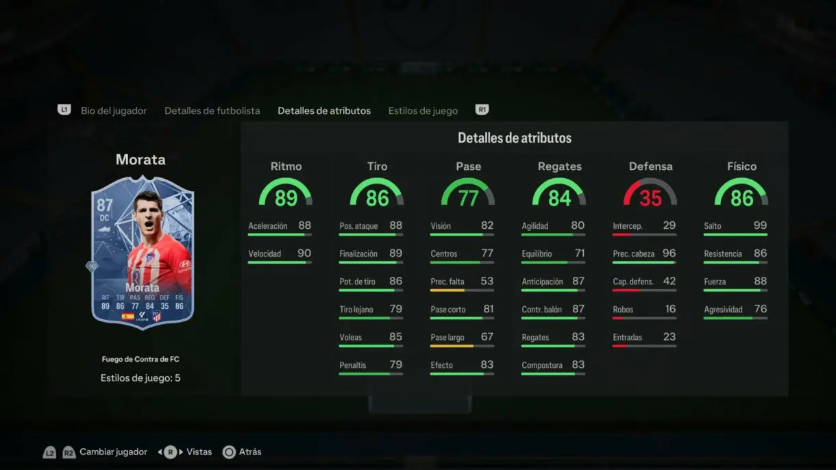 Stats in game Morata Fuego de Contra de FC EA Sports FC 24 Ultimate Team
