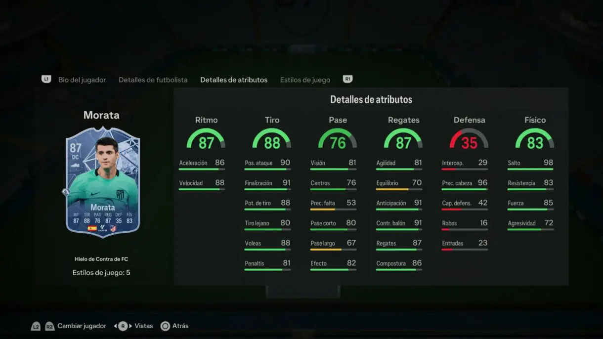 Stats in game Morata Hielo de Contra de FC EA Sports FC 24 Ultimate Team
