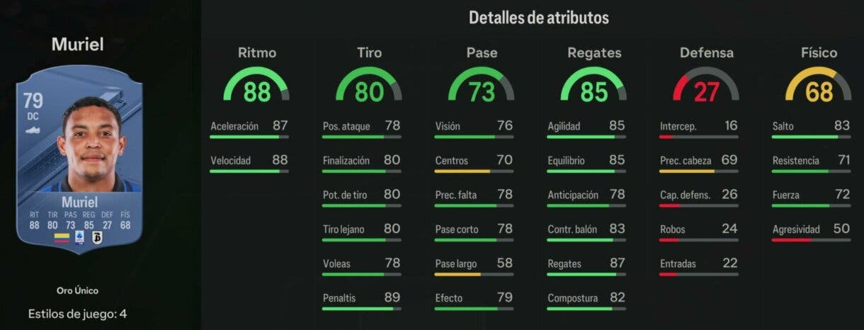 Stats in game Muriel oro EA Sports FC 24 Ultimate Team