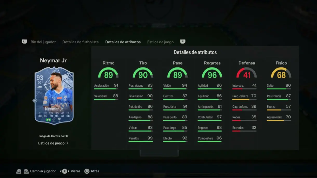 Stats in game Neymar Fuego de Contra de FC EA Sports FC 24 Ultimate Team