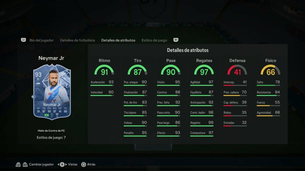 Stats in game Neymar Hielo de Contra de FC EA Sports FC 24 Ultimate Team