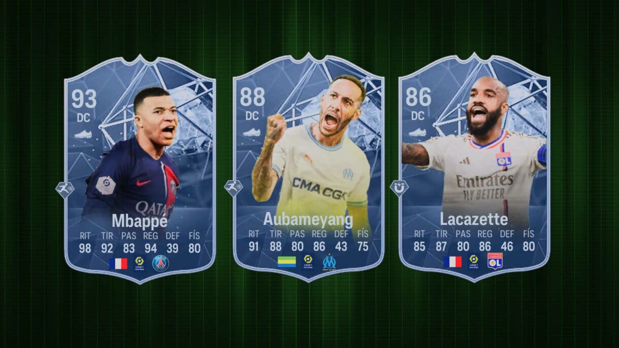 Cartas Mbappé POTM Ligue 1, Aubameyang Radiactividad y Lacazette Centuriones EA Sports FC 24 Ultimate Team