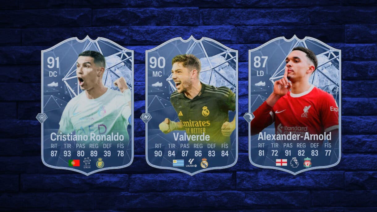 Diseño con las cartas de Ronaldo Winter Wildcards, Valverde Radiactividad y Alexander-Arnold IF en EA Sports FC 24 Ultimate Team